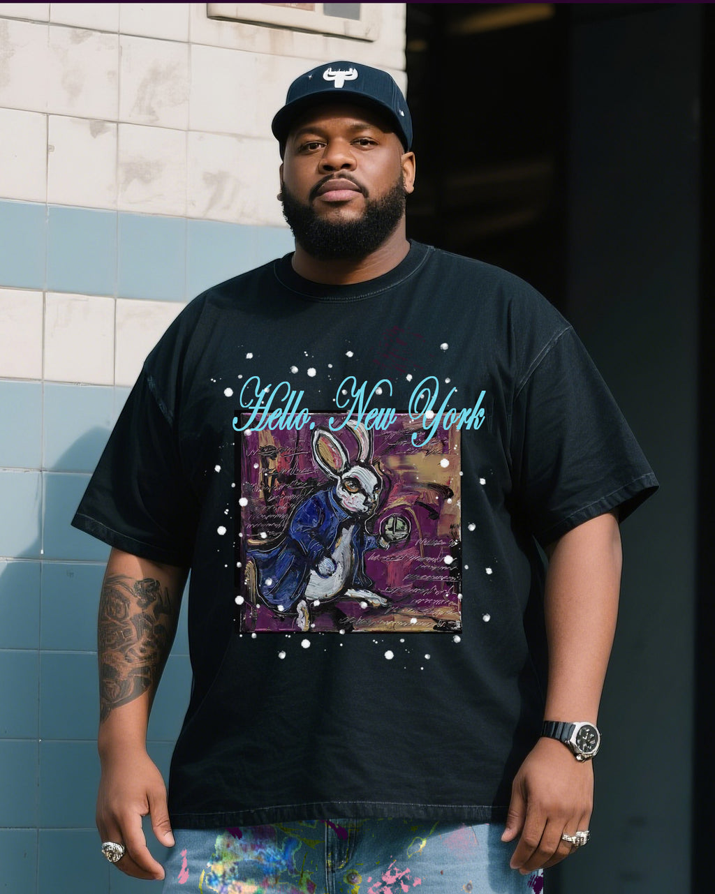 Big & Tall Denim Splash Ink T-Shirt Pants Set for big men view 1