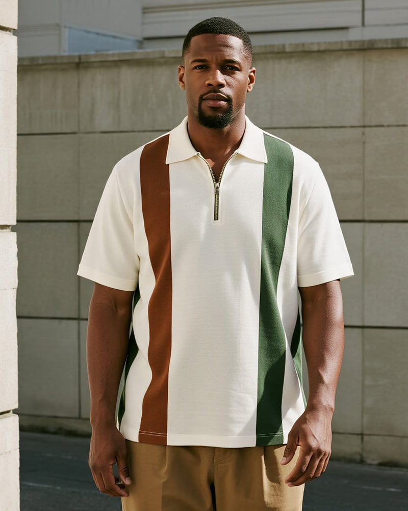 Big & Tall Green Colorblock Striped Polo Shirt for big men