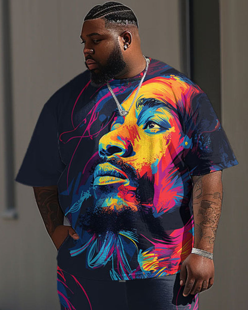 Big & Tall Geometric Graphic T-Shirt Pants Set for big men view 2
