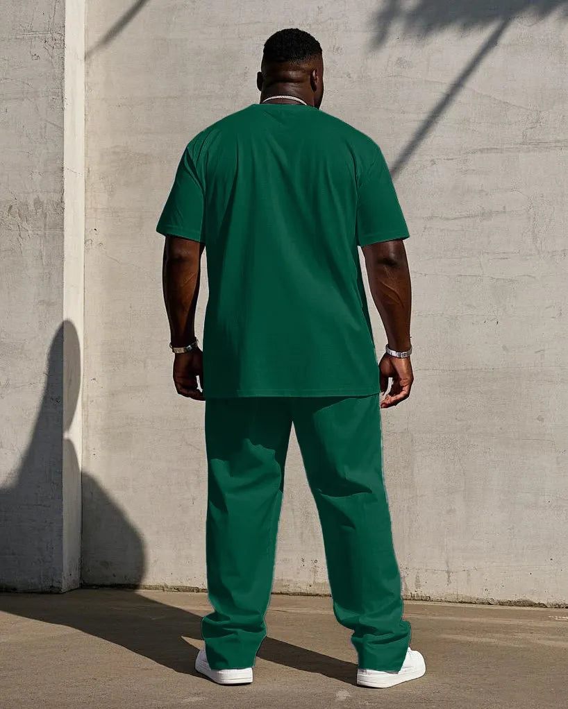 Big & Tall Solid Color Streetwear T-Shirt Pants Set for men view 14