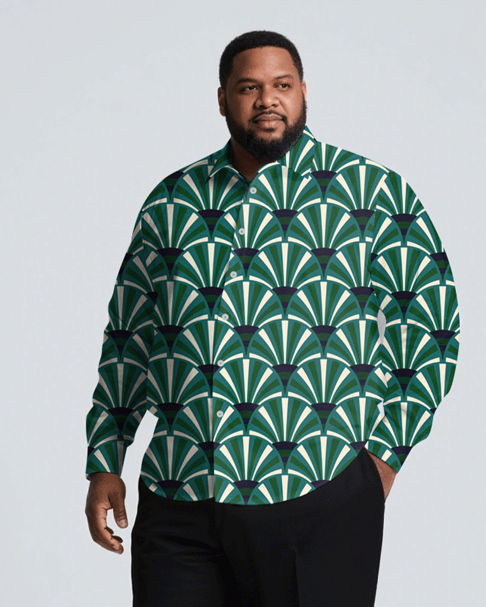 Big & Tall Green Business Casual T-Shirt Pants Set for big men view 2