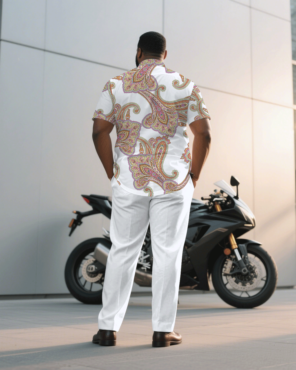 Big & Tall White Business Casual T-Shirt Pants Set for big men view 4