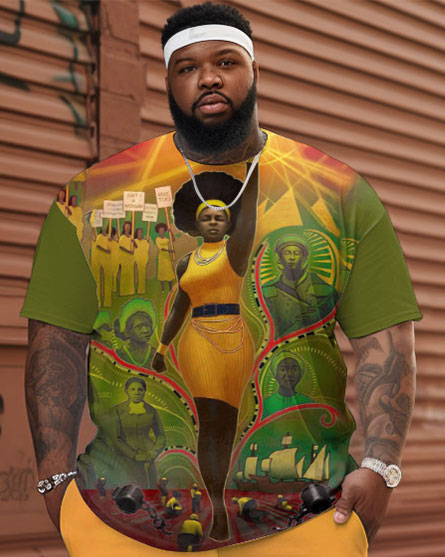 Big & Tall Black Graffiti T-Shirt Shorts Set for big men view 2