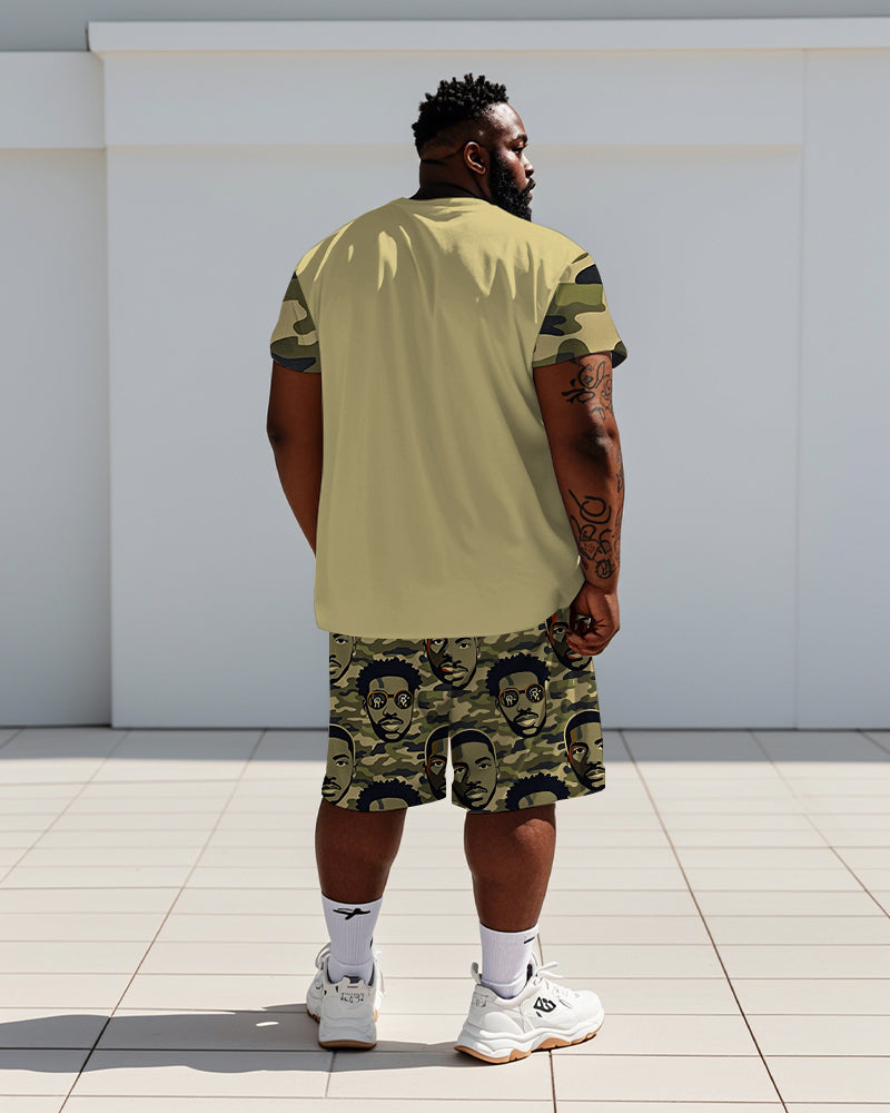 Big & Tall Green Graphic T-Shirt Shorts Set for big men view 4