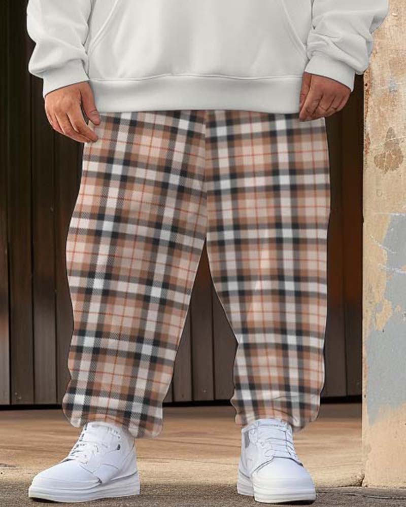 Big & Tall Plaid Streetwear Hoodie Sweatpants Set for big men view 3