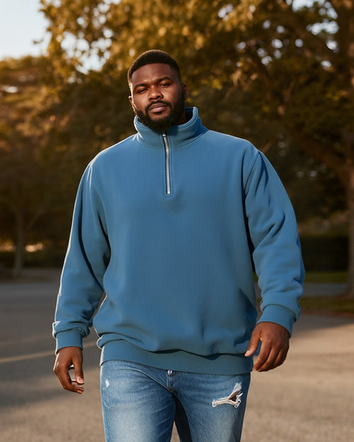 Big & Tall Blue Solid Color Polo Shirt for big men view 1