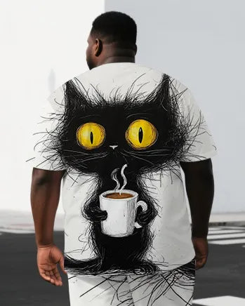 Big & Tall Black Graphic T-Shirt Shorts Set for big men view 2