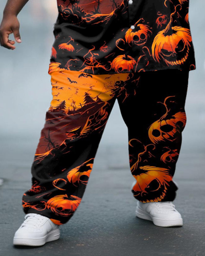Big & Tall Orange Graphic Graffiti T-Shirt Pants Set for big men view 3