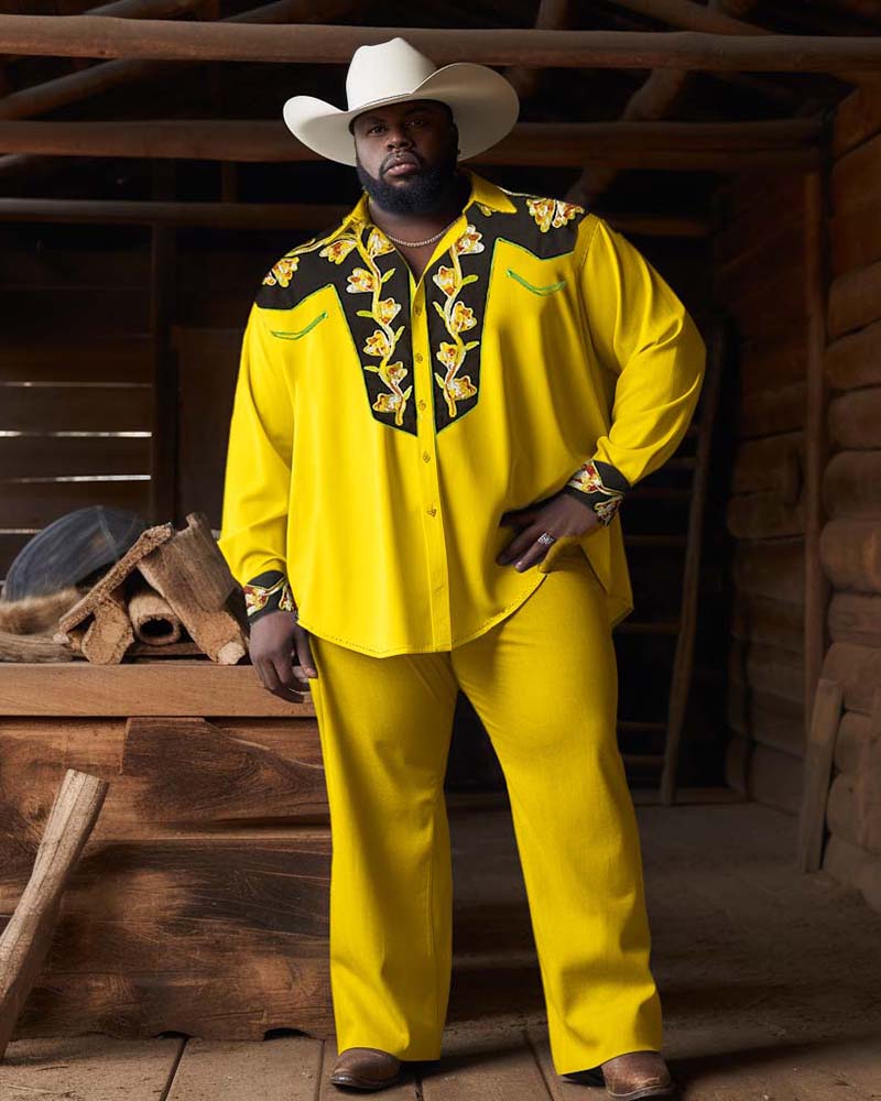 Big & Tall Yellow Western T-Shirt Pants Set for big men view 1