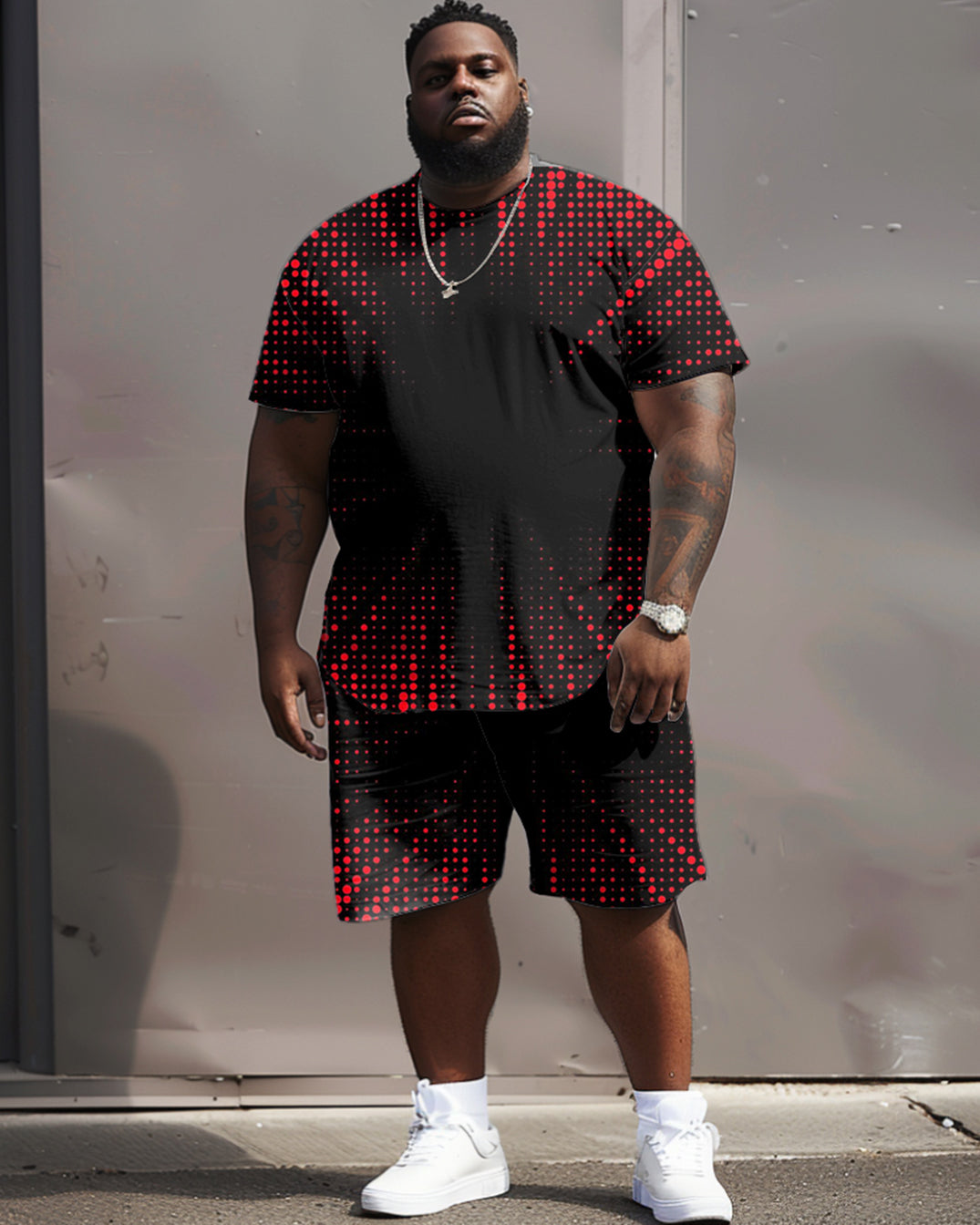 Big & Tall Geometric Graphic Streetwear Two-piece Set for big men view 2