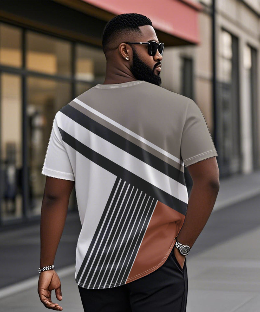 Big & Tall Gray Striped Patchwork T-Shirt for big men view 2