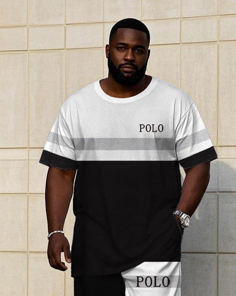 Big & Tall Black White Streetwear T-Shirt Pants Set for big men view 2