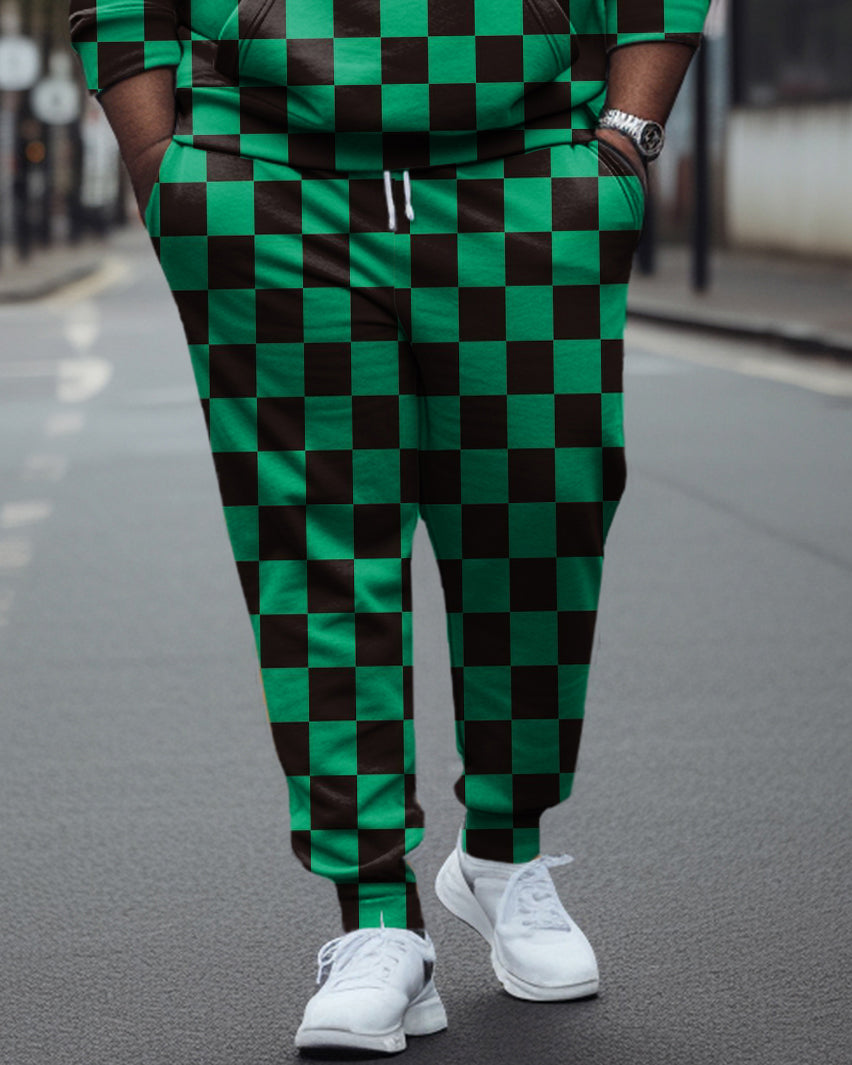 Big & Tall Green Colorblock Hoodie Sweatpants Set for big men view 3