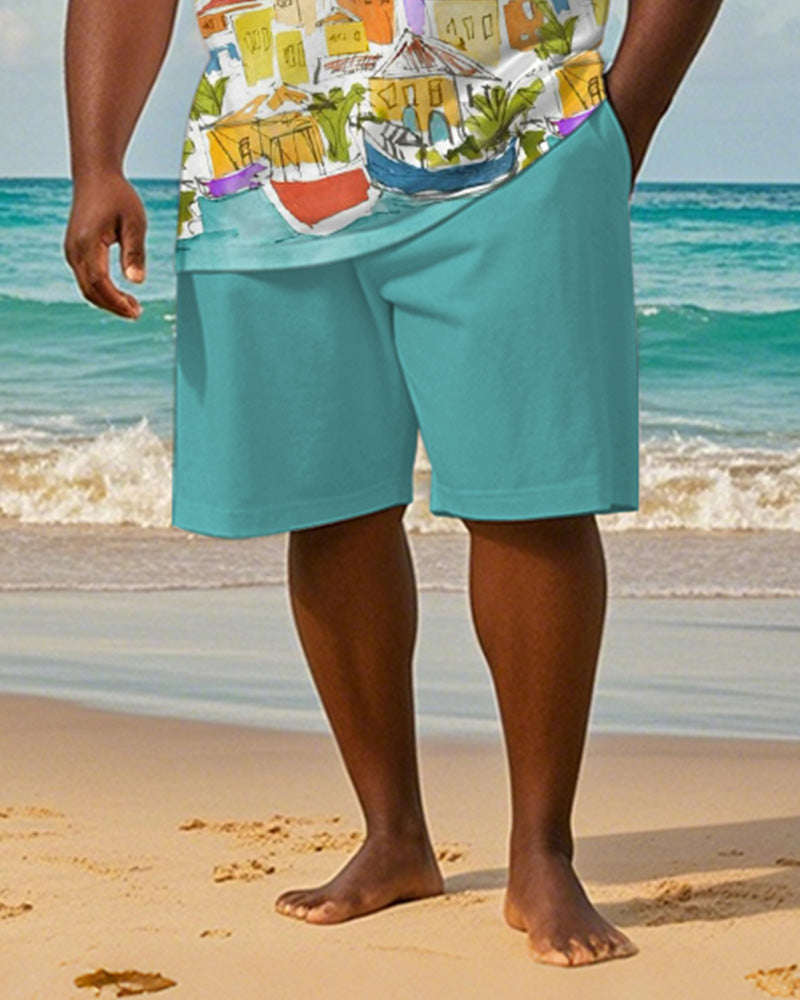 Big & Tall Hawaiian Graffiti T-Shirt Shorts Set for big men view 3