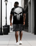 Big & Tall Black Graphic Skull T-Shirt Shorts Set for big men view 1