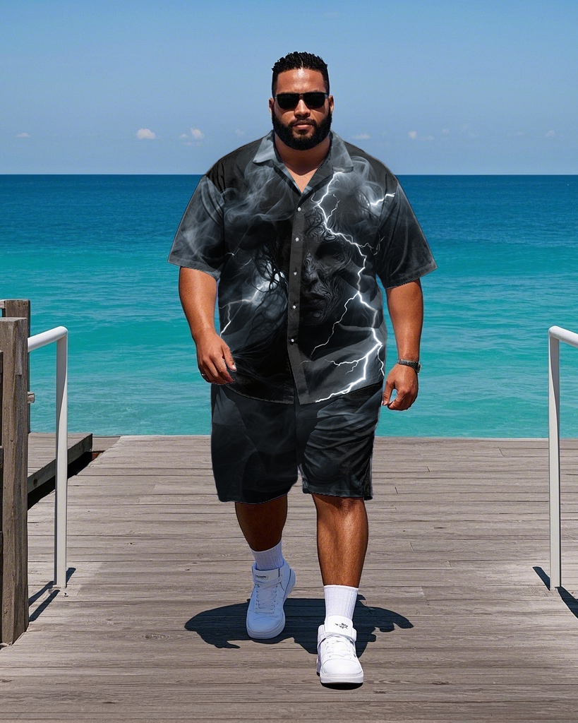 Big & Tall Geometric Streetwear T-Shirt Shorts Set for big men view 2