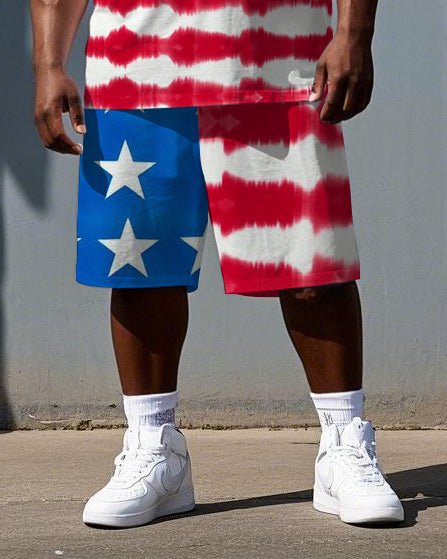 Big & Tall Colorblock Graphic T-Shirt Shorts Set for big men view 3