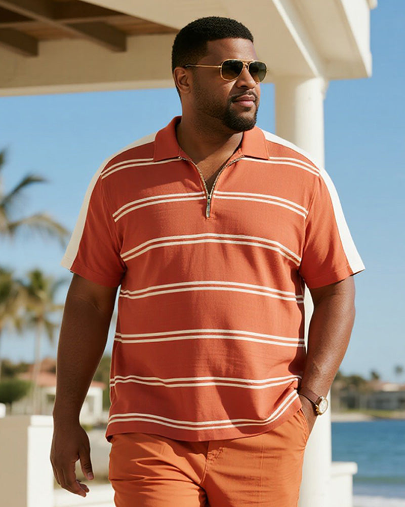 Big & Tall Orange Striped Graphic Polo Shorts Set for big men view 2