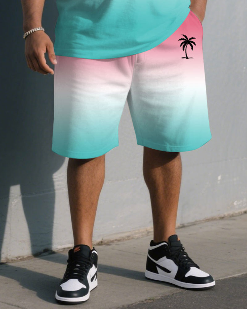 Big & Tall White Blue Athletic T-Shirt Shorts Set for big men view 3