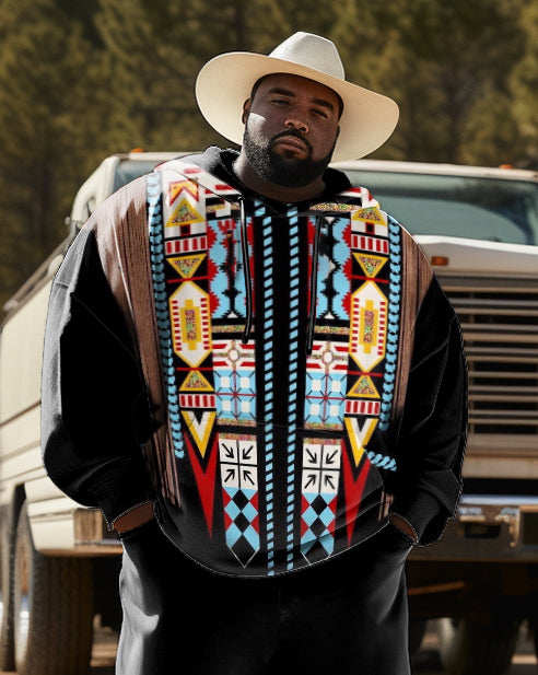 Big & Tall Black Western Hoodie Sweatpants Set for big men view 2