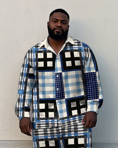 Big & Tall Colorblock Plaid T-Shirt Pants Set for big men view 2