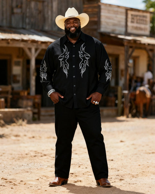 Big & Tall Western Graphic T-Shirt Pants Set for big men view 1