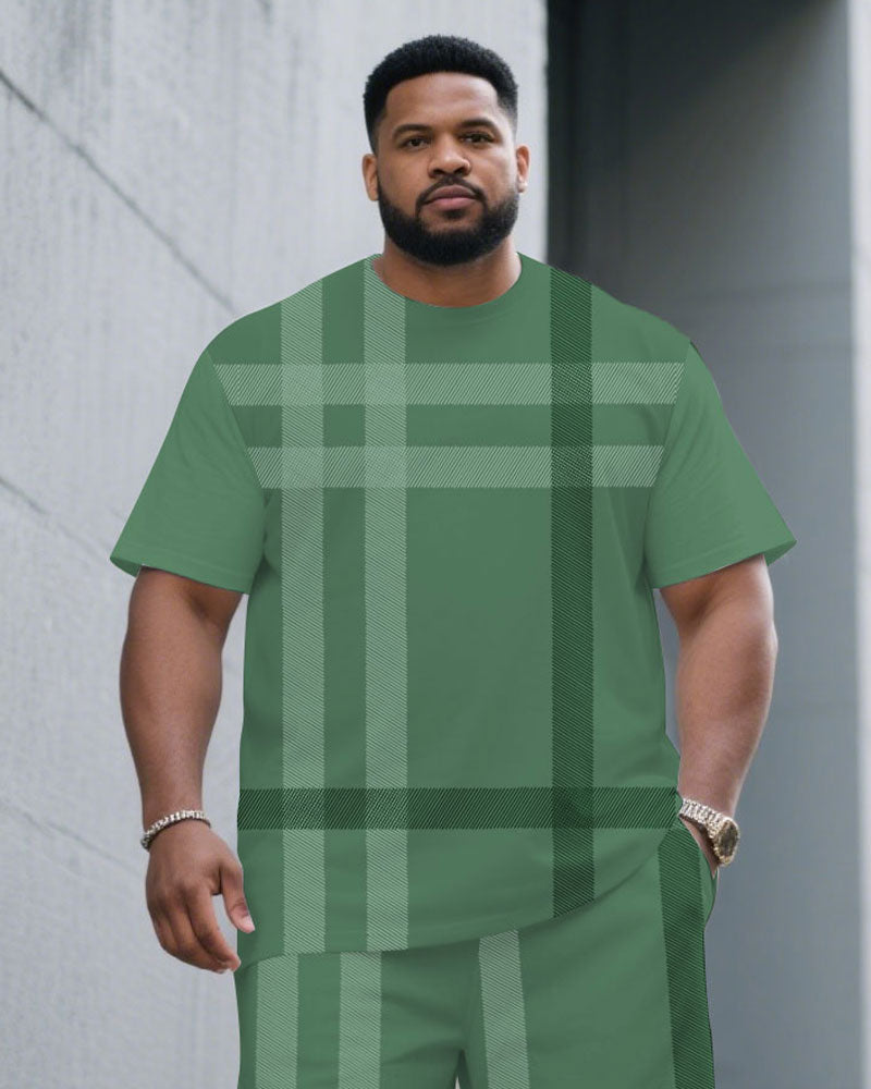Big & Tall Green Plaid T-Shirt Shorts Set for big men view 2