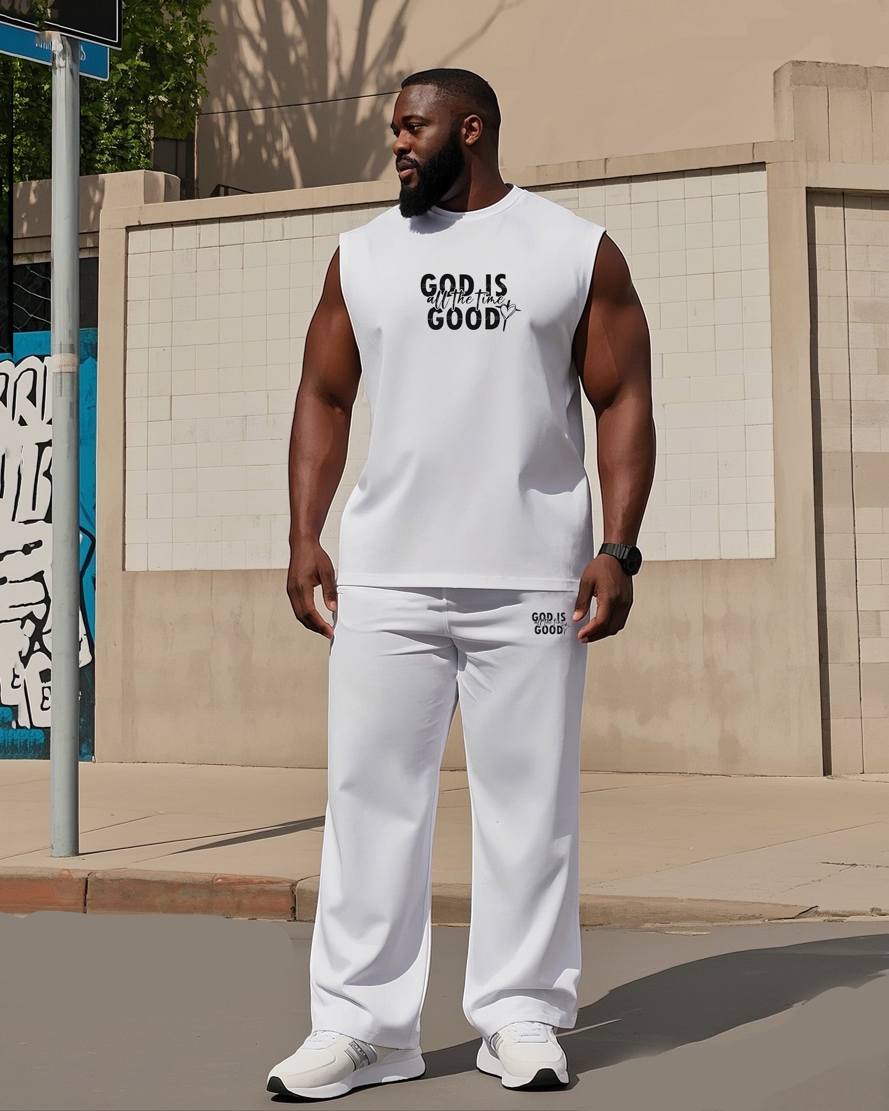 Big & Tall Graphic Streetwear Vest Pants Set for big men view 2