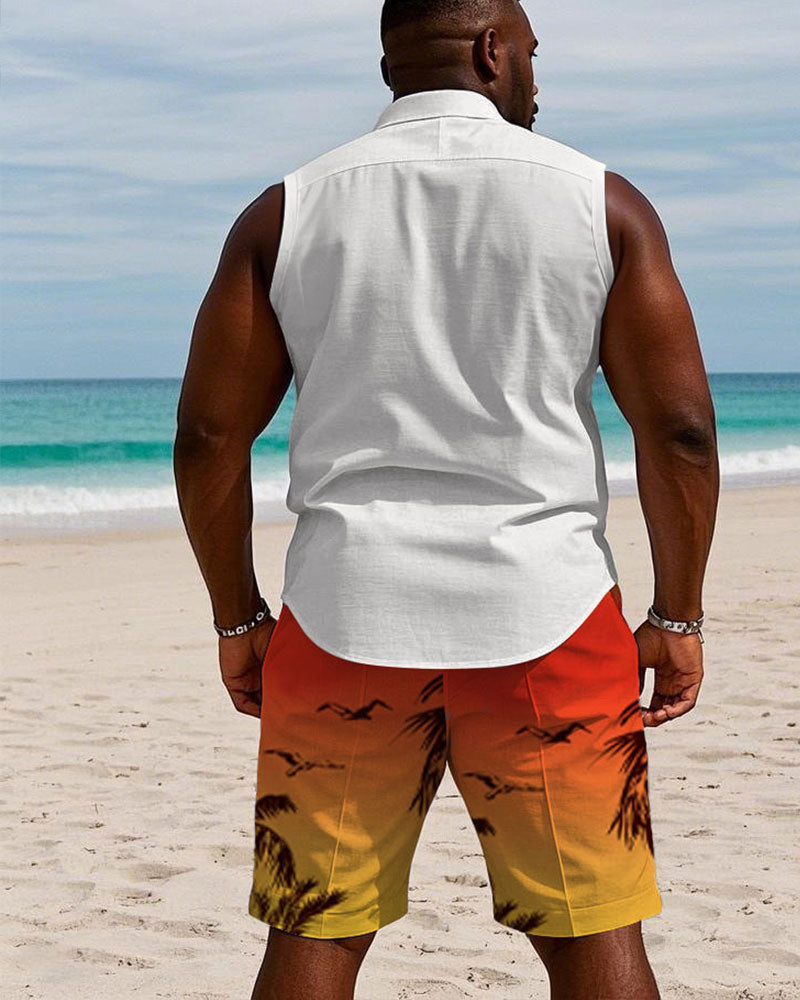 Big & Tall Hawaiian Graphic T-Shirt Shorts Set for big men view 4