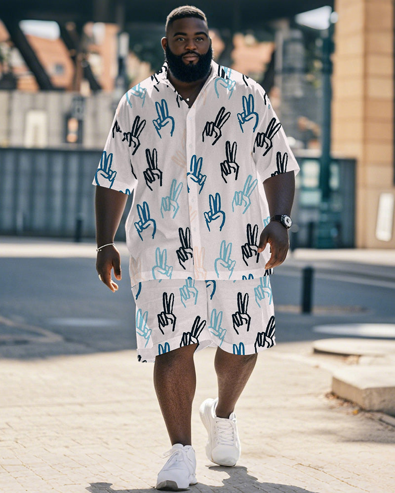 Big & Tall White Graphic Graffiti T-Shirt Shorts Set for big men view 1