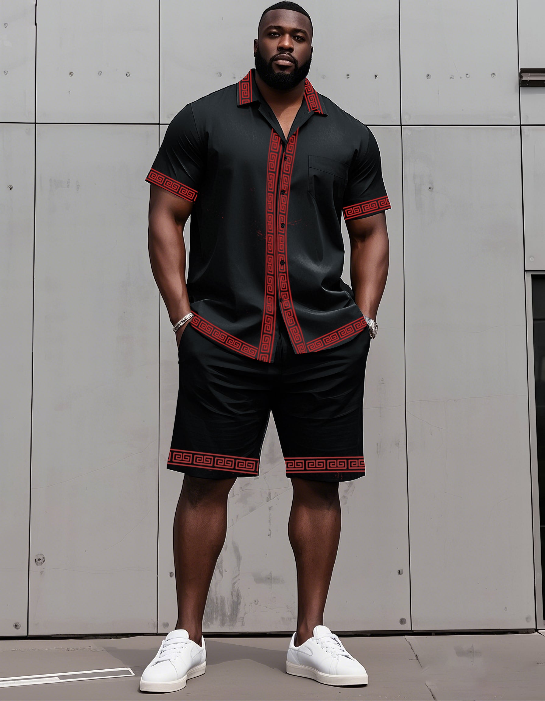 Big & Tall Colorblock T-Shirt Shorts Set for big men view 3