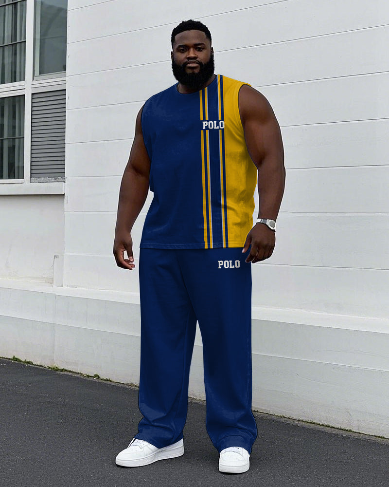 Big & Tall Yellow Colorblock Striped Vest Pants Set for big men view 1