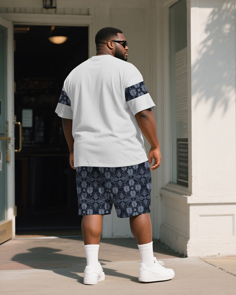 Big & Tall Blue Geometric T-Shirt Shorts Set for big men view 4