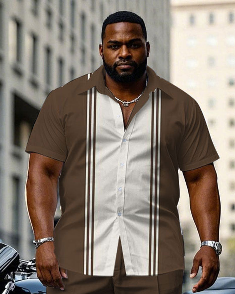 Big & Tall White Brown Colorblock T-Shirt Pants Set for big men view 2