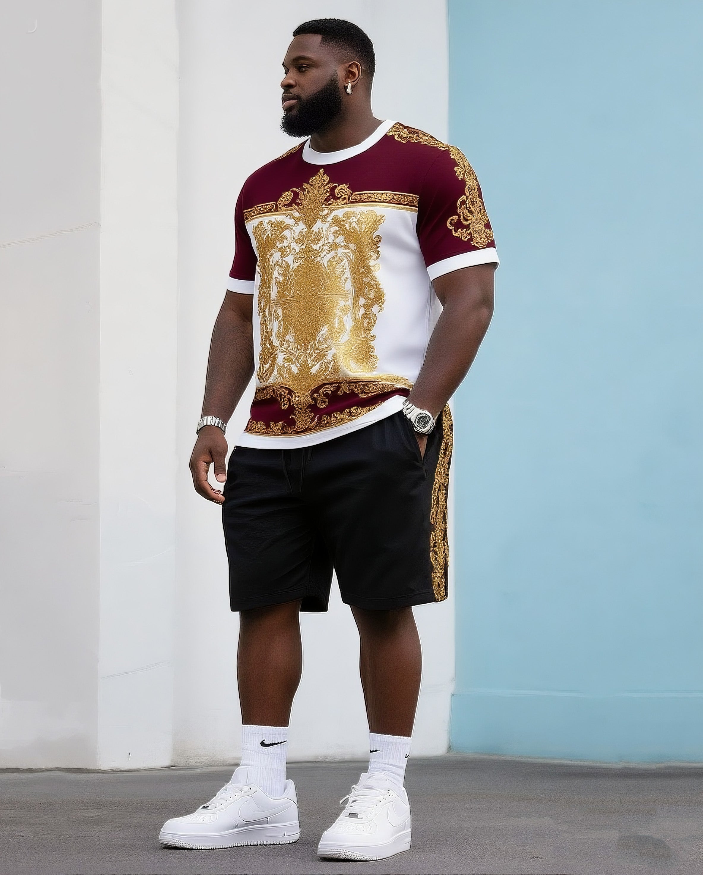 Big & Tall Vintage T-Shirt Shorts Set for big men view 1