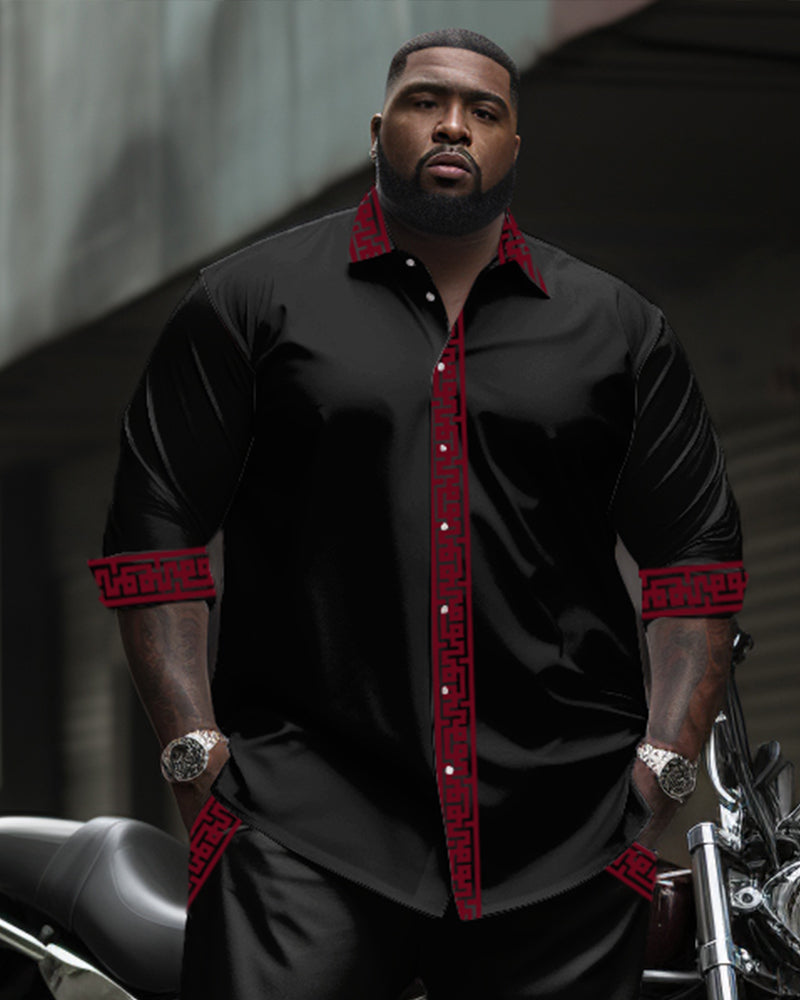 Big & Tall Black Red Streetwear Shirt Pants Set for men view 4