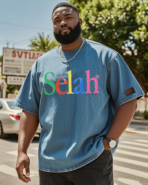 Big & Tall Denim Washed Streetwear T-Shirt for big men