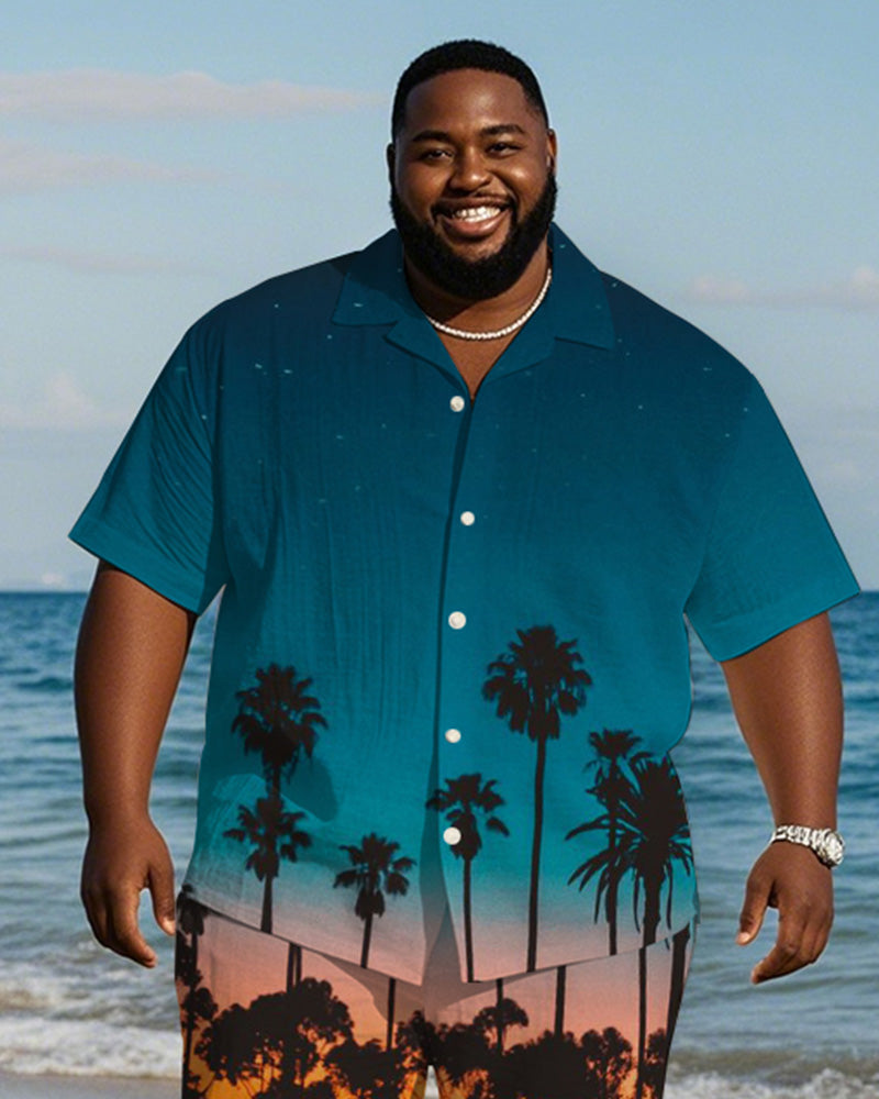 Big & Tall Blue Hawaiian Gradient T-Shirt Shorts Set for big men view 2