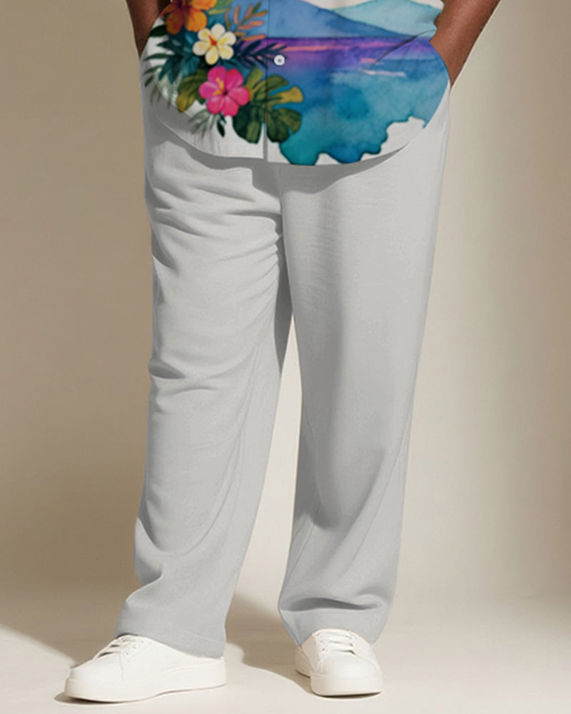 Big & Tall Purple Hawaiian T-Shirt Pants Set for big men view 3