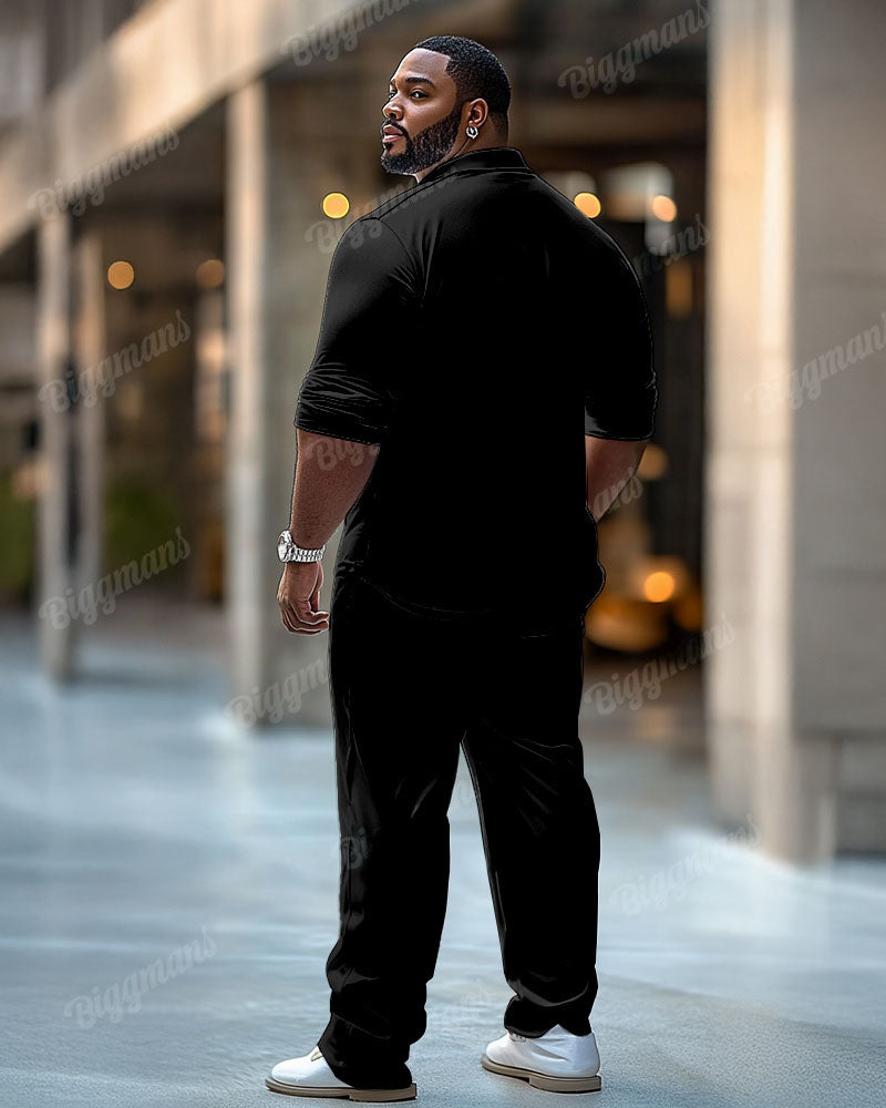 Big & Tall Black White Colorblock T-Shirt Pants Set for big men view 2
