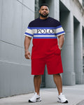 Big & Tall Blue Red Graphic T-Shirt Shorts Set for big men view 1