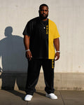Big & Tall Black Yellow Colorblock T-Shirt Pants Set for big men view 1