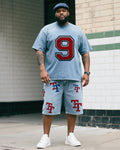 Big & Tall Denim Graphic T-Shirt Shorts Set for big men view 1
