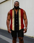 Big & Tall Black Red Colorblock T-Shirt Shorts Set for big men view 1