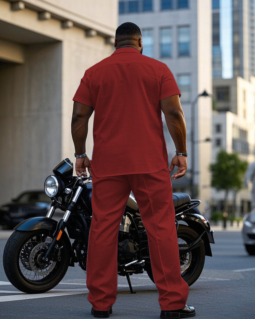 Big & Tall Red Business Casual T-Shirt Pants Set for big men view 4