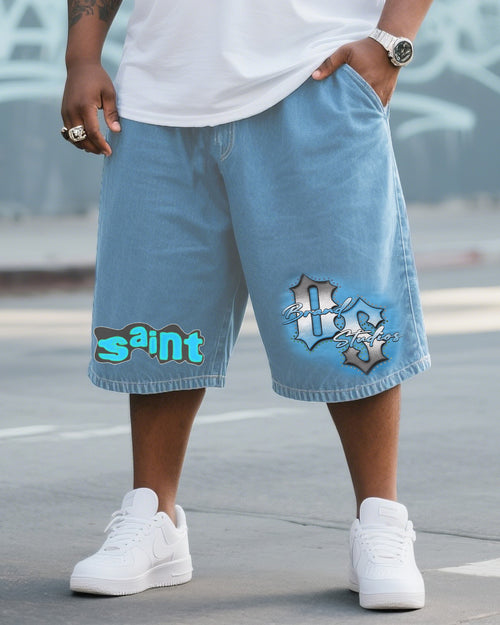 Big & Tall Denim Washed Graphic Jeans for big men