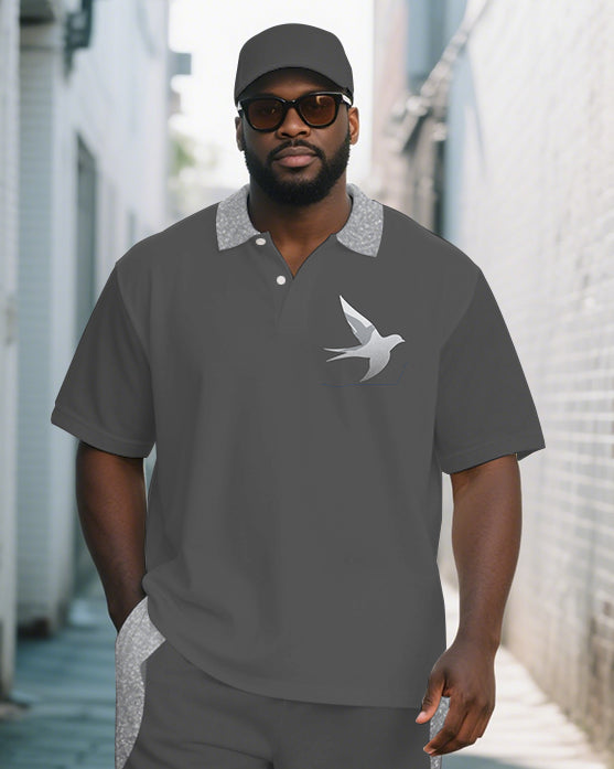 Big & Tall White Streetwear Polo Shorts Set for big men view 2