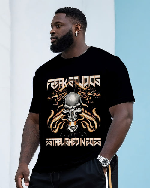Big & Tall Streetwear Skull T-Shirt Shorts Set for big men view 2