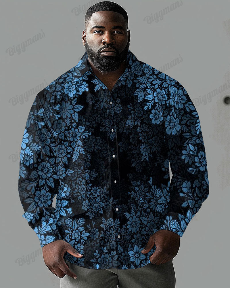 Big & Tall Gradient Graphic Floral Long Sleeve Shirt for big men