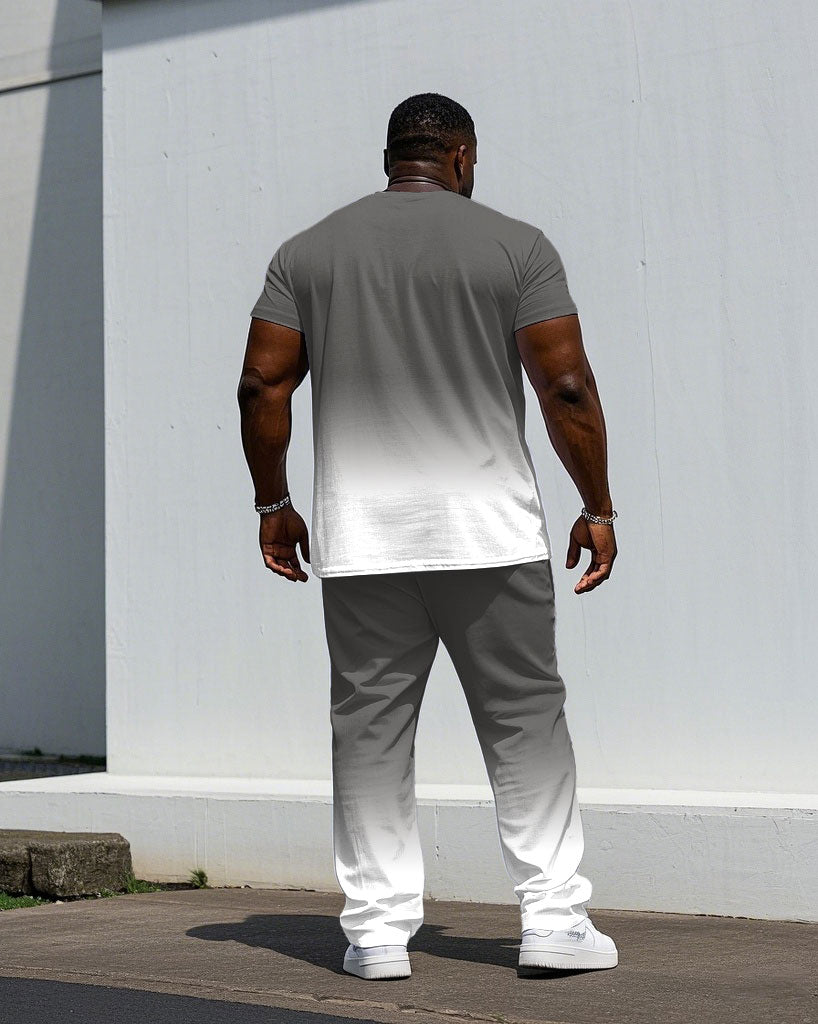 Big & Tall White Gray Graphic T-Shirt Pants Set for big men view 4